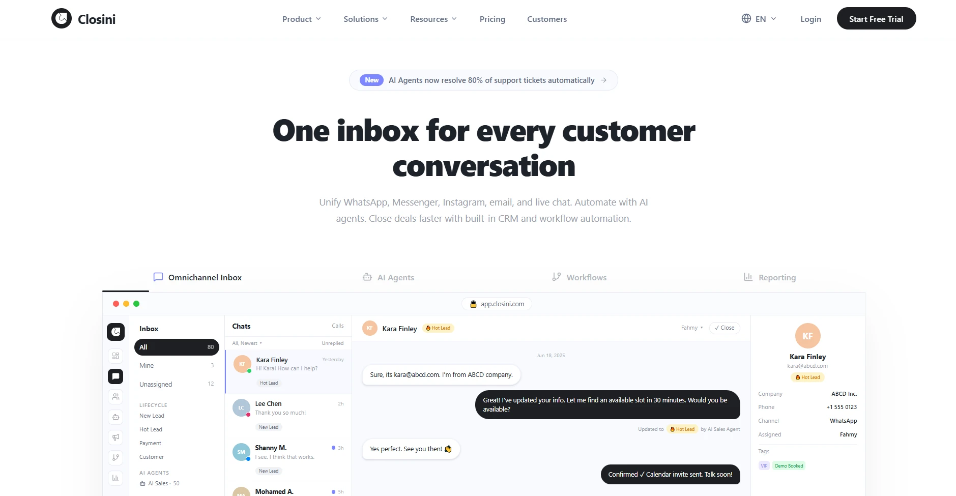 Closini — One inbox for every customer conversation
